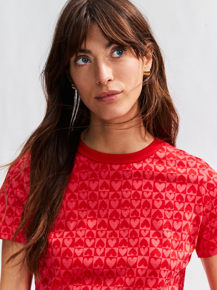 Rosa/rojo - Camiseta básica de algodón puro y manga corta con cuello redondo - Imagen 1 de 7 Rosa/rojo - Camiseta básica de algodón puro y manga corta con cuello redondo - Imagen 1 de 7