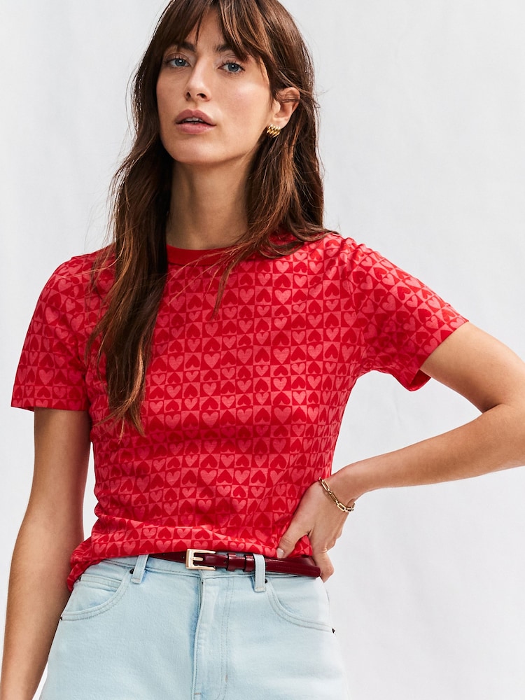 Pink/Red Essential Pure Cotton Short Sleeve Crew Neck T-Shirt - Image 4 of 7