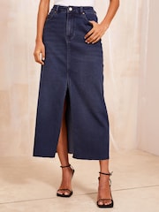 Friends Like These Blue A Line Split Front Maxi Skirt - Image 2 of 4