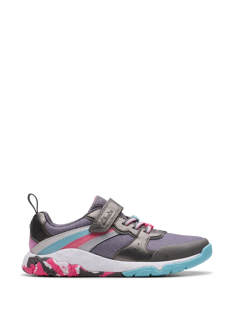 Clarks Grey Standard Fit (F) Combi Tidal Star Trainers - Image 1 of 8
