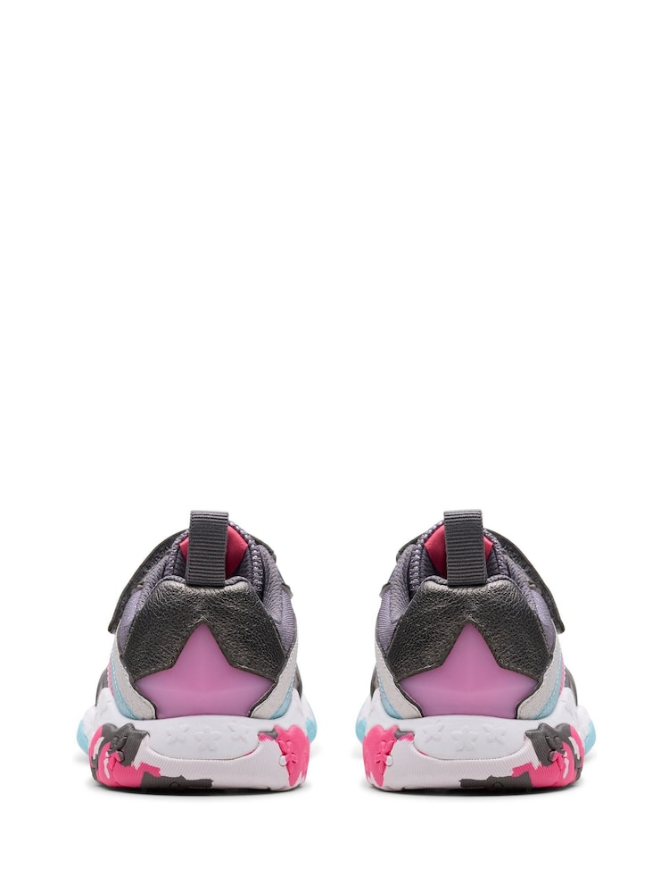 Clarks Grey Standard Fit (F) Combi Tidal Star Trainers - Image 2 of 8