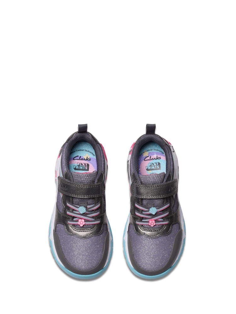 Clarks Grey Standard Fit (F) Combi Tidal Star Trainers - Image 4 of 8