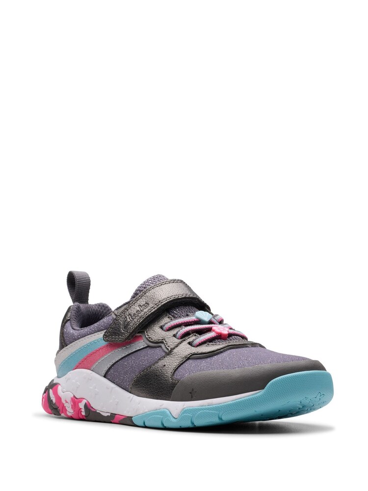 Clarks Grey Standard Fit (F) Combi Tidal Star Trainers - Image 6 of 8