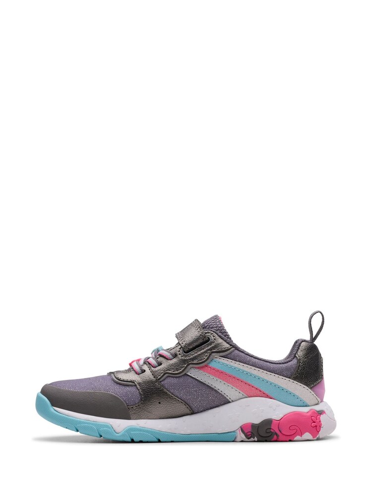 Clarks Grey Standard Fit (F) Combi Tidal Star Trainers - Image 8 of 8