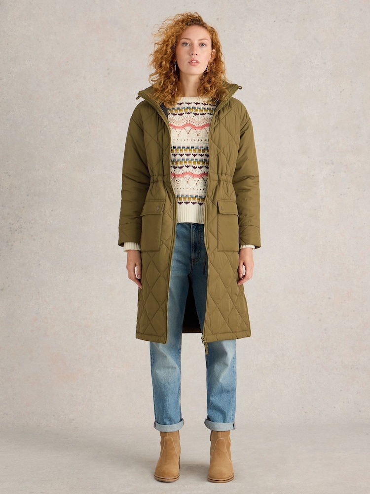 White Stuff Green Lorena Quilted Coat - Image 1 of 6