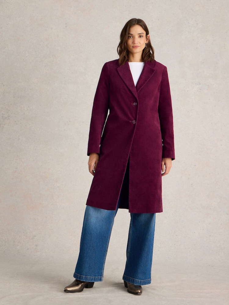 White Stuff Purple Velvet Kamila Coat - Image 1 of 6
