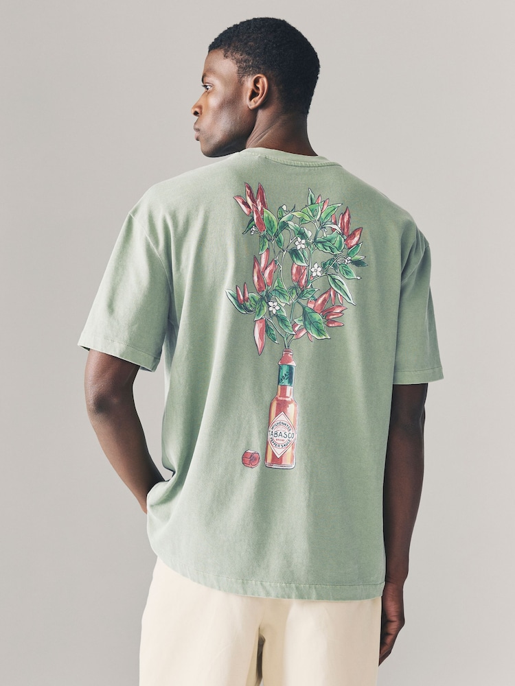 Green Wash Tabasco Licence Graphic 100% Cotton T-Shirt - Image 1 of 9