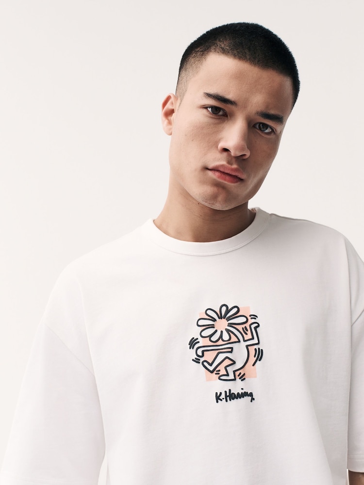 Ecru 100% Cotton Licence Keith Haring T-Shirt - Image 4 of 9