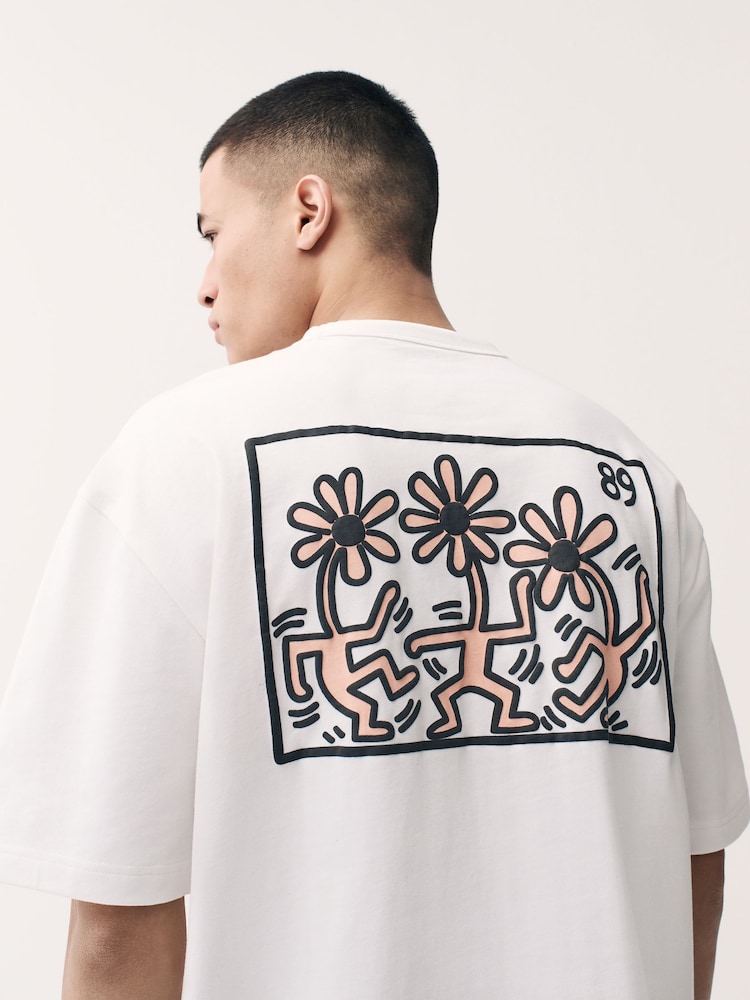 Ecru 100% Cotton Licence Keith Haring T-Shirt - Image 5 of 9