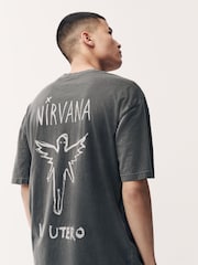 Gris anthracite Nirvana - Ajustement régulier - T-shirt imprimé graphique Band - Image 1 de 9