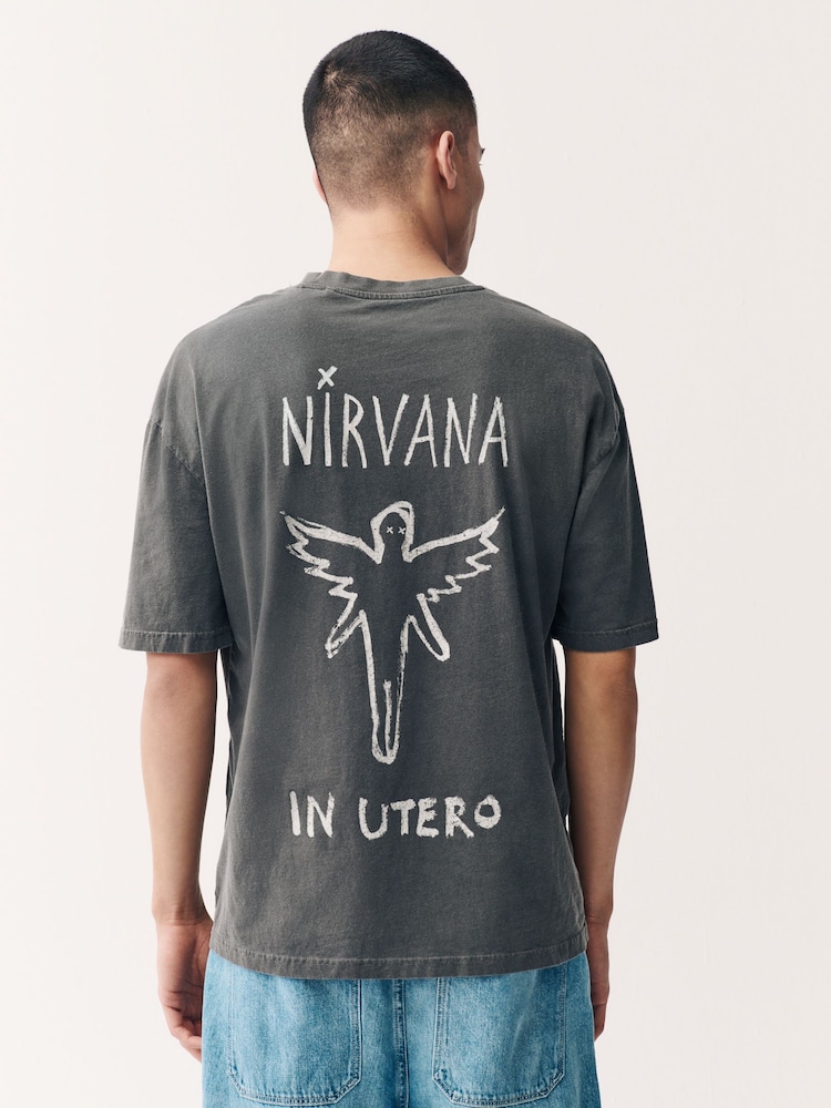 Gris anthracite Nirvana - Ajustement régulier - T-shirt imprimé graphique Band - Image 3 of 9