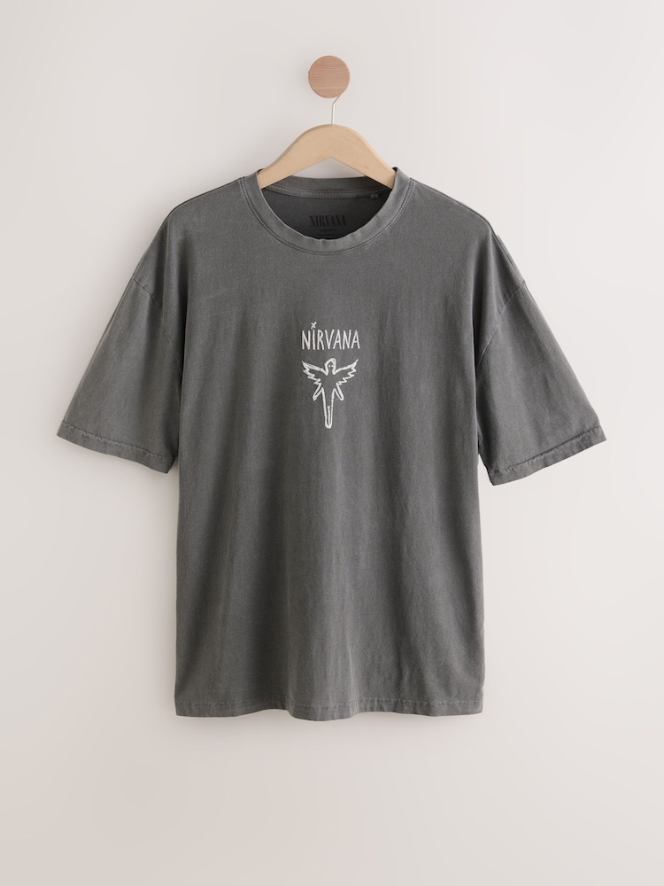 Gris anthracite Nirvana - Ajustement régulier - T-shirt imprimé graphique Band - Image 6 of 9