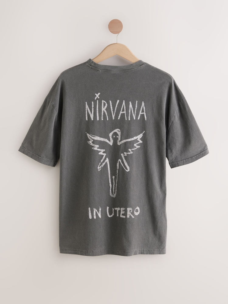 Gris anthracite Nirvana - Ajustement régulier - T-shirt imprimé graphique Band - Image 7 of 9