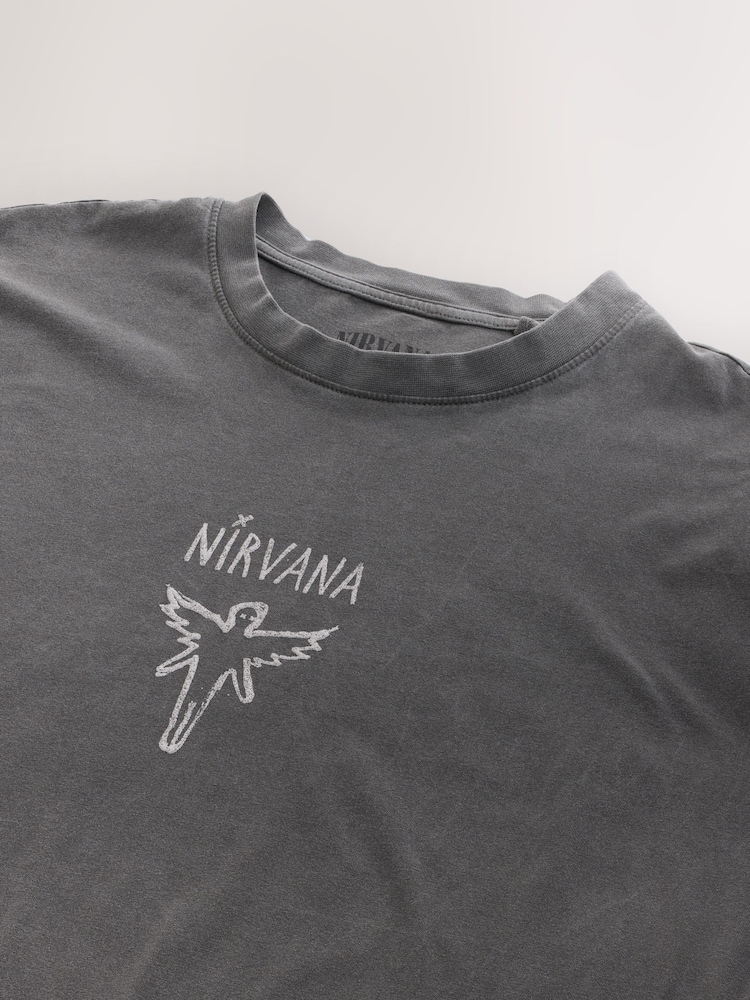 Gris anthracite Nirvana - Ajustement régulier - T-shirt imprimé graphique Band - Image 8 of 9