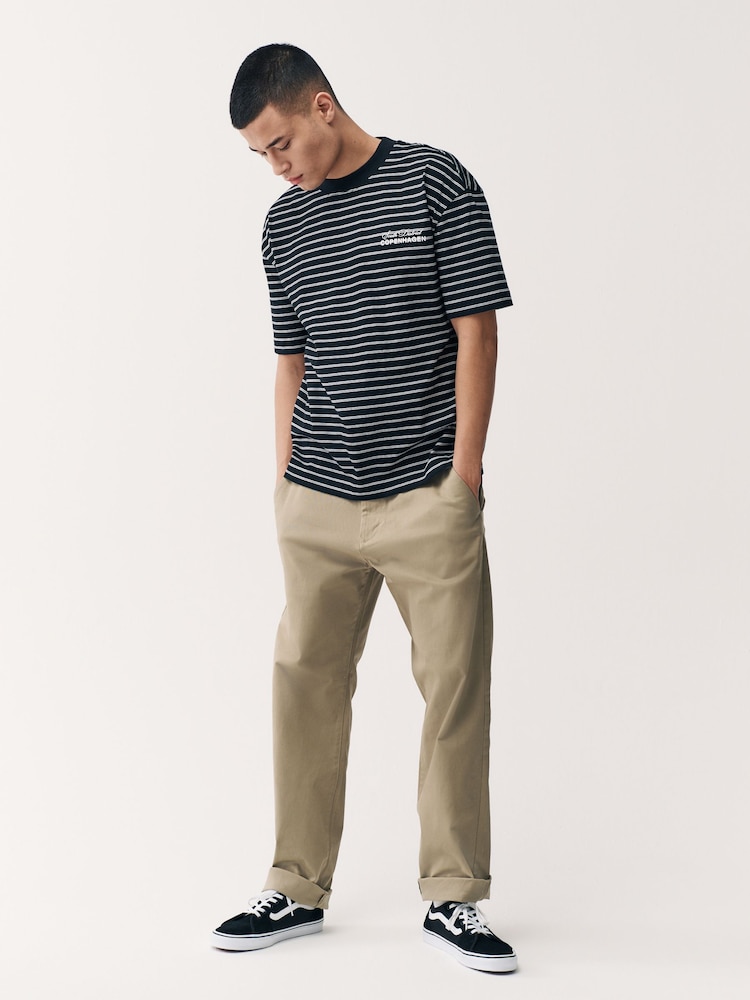 Black Graphic Print Relaxed Fit Stripe Heavyweight 100% Cotton T-Shirt - Image 2 of 8