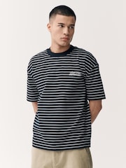 Black Graphic Print Relaxed Fit Stripe Heavyweight 100% Cotton T-Shirt - Image 3 of 8