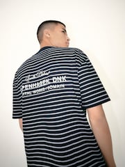 Black Graphic Print Relaxed Fit Stripe Heavyweight 100% Cotton T-Shirt - Image 4 of 8