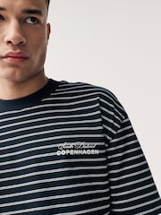 Black Graphic Print Relaxed Fit Stripe Heavyweight 100% Cotton T-Shirt - Image 5 of 8