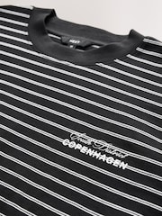Black Graphic Print Relaxed Fit Stripe Heavyweight 100% Cotton T-Shirt - Image 7 of 8
