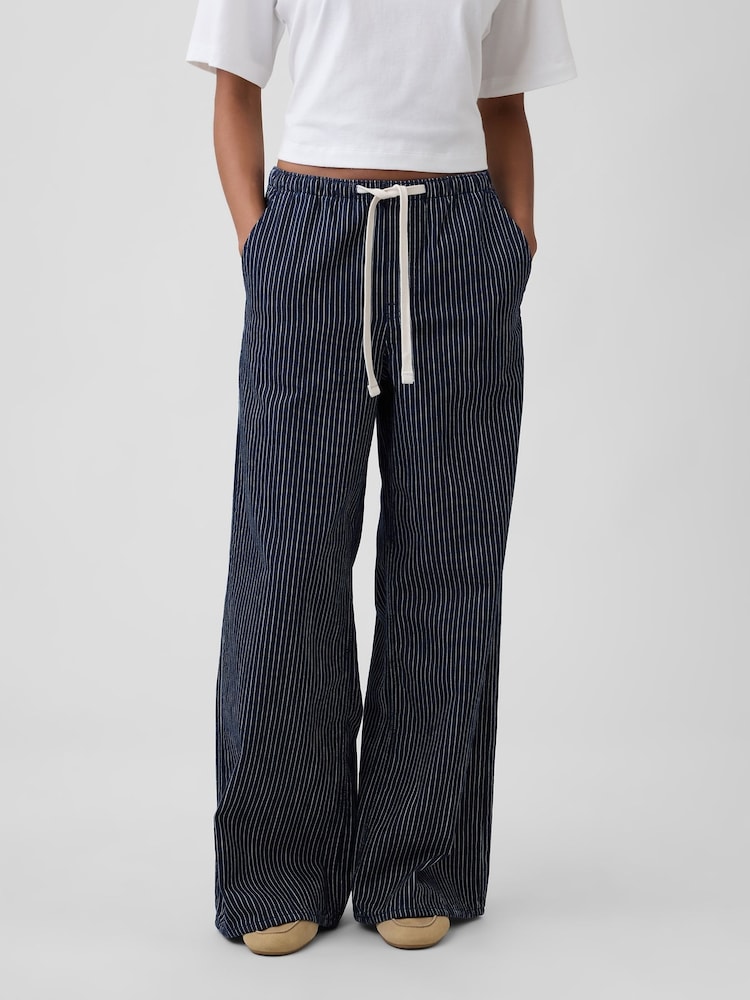 Gap Blue Mid Rise Super Light Pull On Wide-Leg Jeans - Image 1 of 4 Gap Blue Mid Rise Super Light Pull On Wide-Leg Jeans - Image 1 of 4