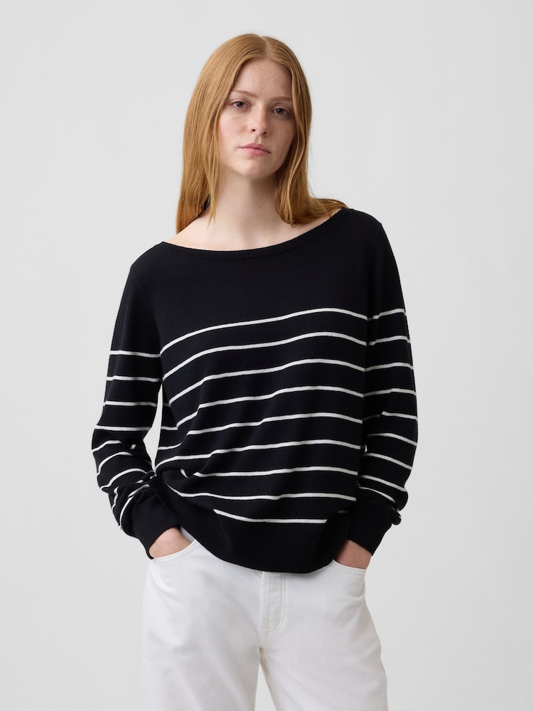 Gap Black Stripe Relaxed Jersey Boatneck Jumper - Image 1 of 5