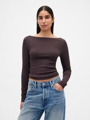 Gap Brown Modern Boatneck Long Sleeve T-Shirt - Image 1 of 3
