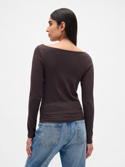 Gap Brown Modern Boatneck Long Sleeve T-Shirt - Image 2 of 3