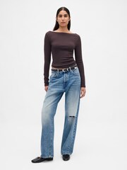 Gap Brown Modern Boatneck Long Sleeve T-Shirt - Image 3 of 3