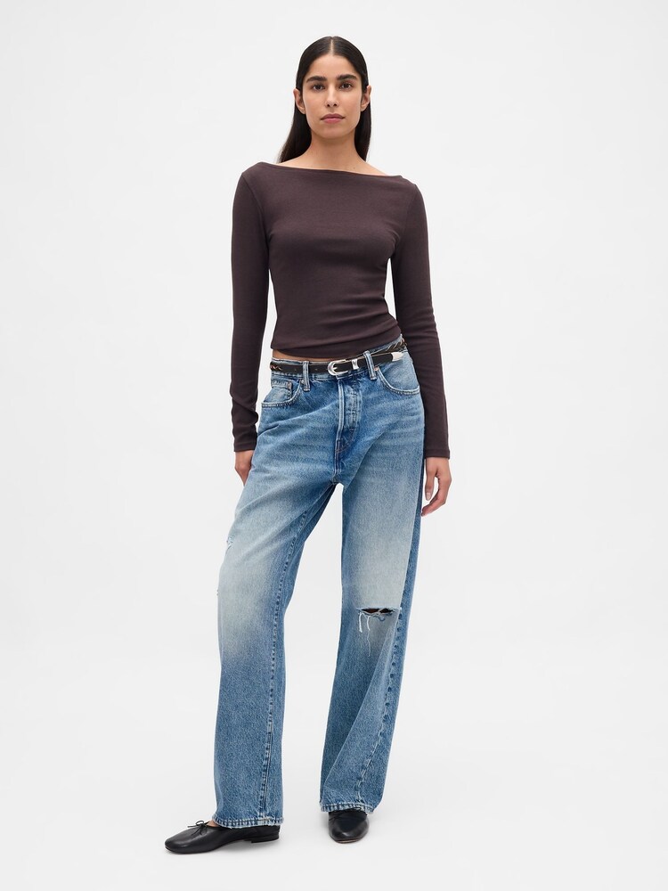 Gap Brown Modern Boatneck Long Sleeve T-Shirt - Image 3 of 3 Gap Brown Modern Boatneck Long Sleeve T-Shirt - Image 3 of 3