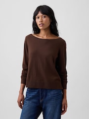Marrón chocolate - Gap Relaxed Jersey Boatneck Jumper - Imagen 1 de 5