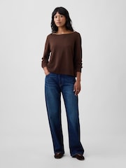 Marrón chocolate - Gap Relaxed Jersey Boatneck Jumper - Imagen 3 de 5