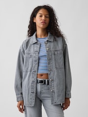 Lavado gris - Chaqueta tipo camisa de denim extragrande de Gap - Imagen 1 de 4