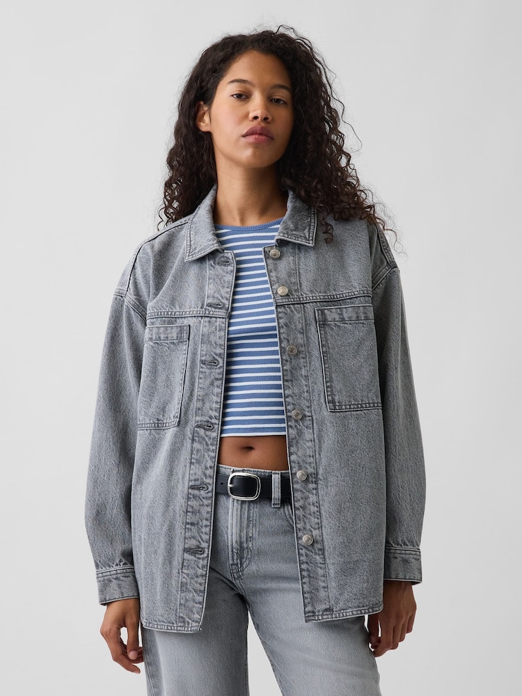 Lavado gris - Chaqueta tipo camisa de denim extragrande de Gap - Imagen 1 de 4