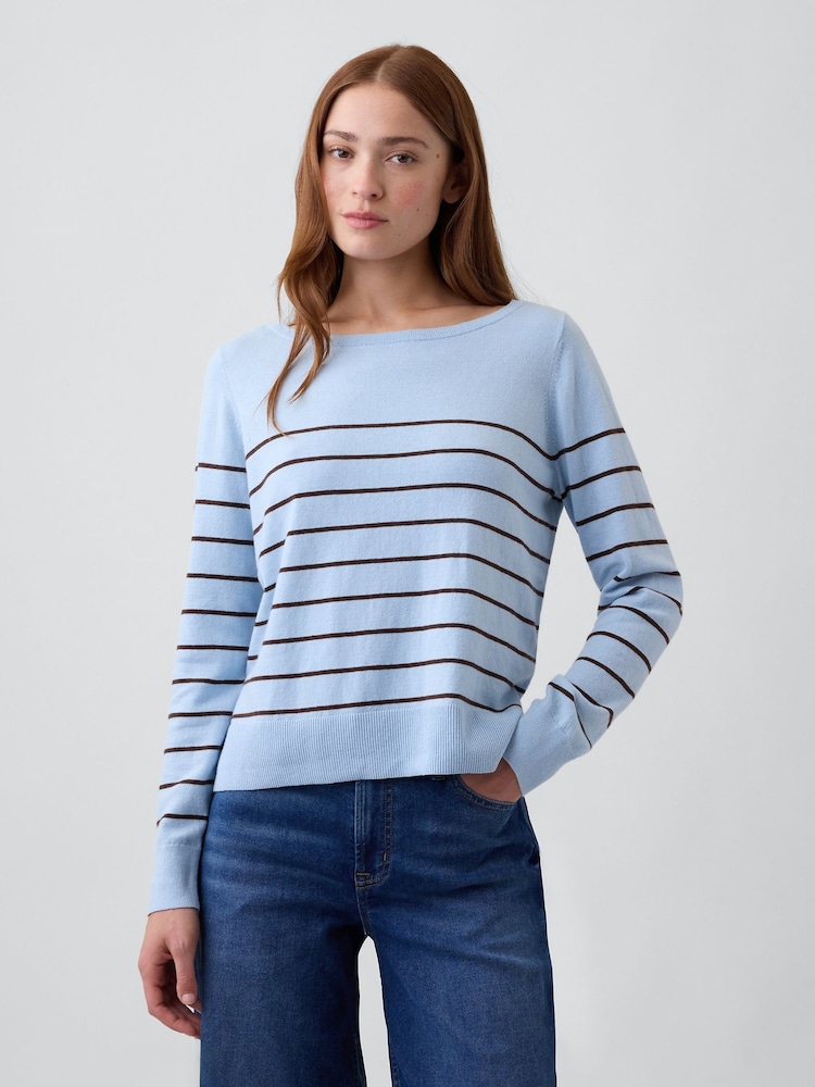 Gap Blue Stripe Relaxed Jersey Boatneck Jumper - Image 1 of 5