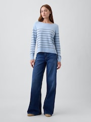 Gap Blue Stripe Relaxed Jersey Boatneck Jumper - Image 3 of 5