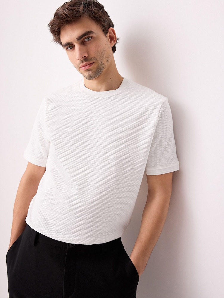 White Regular Fit Textured T-Shirt - Image 2 of 9