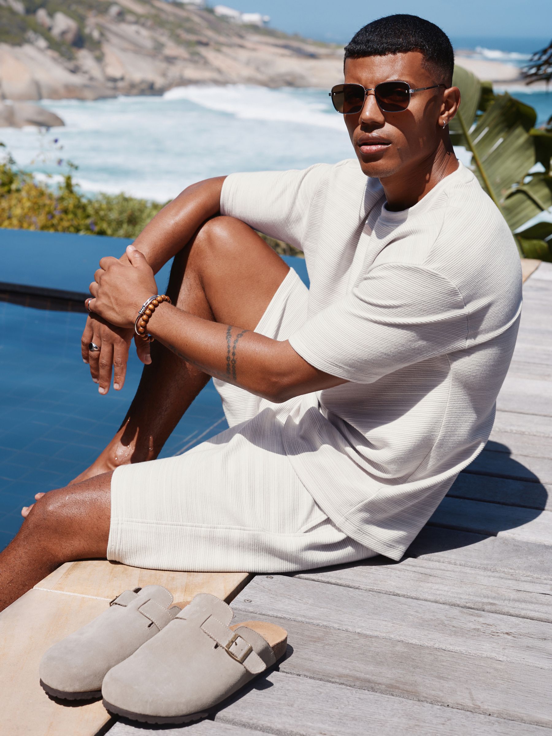 Buy Neutral Marl Single Relaxed Fit Ottoman Texture T-Shirt from