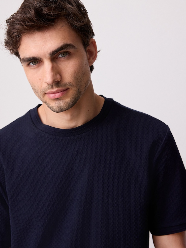 Navy Regular Fit Textured T-Shirt - Image 1 of 8