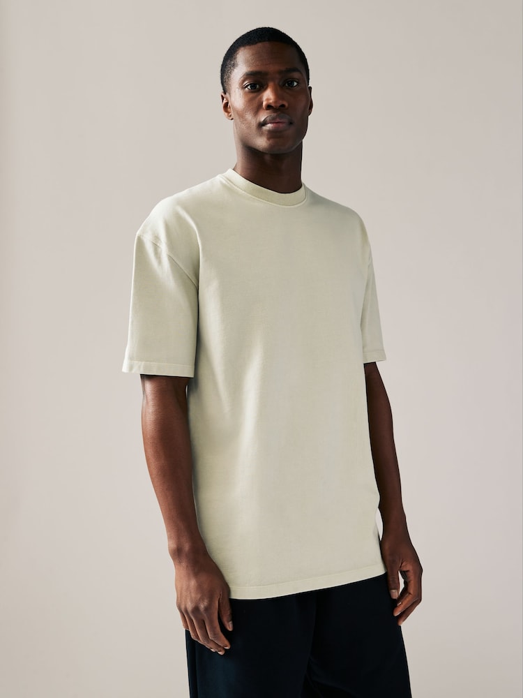 Colorant anthracite gris/vert/écru - Coupe ample - Lot de 3 t-shirts épais - Image 4 of 13