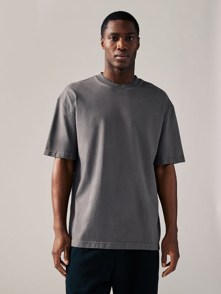 Colorant anthracite gris/vert/écru - Coupe ample - Lot de 3 t-shirts épais - Image 5 of 13