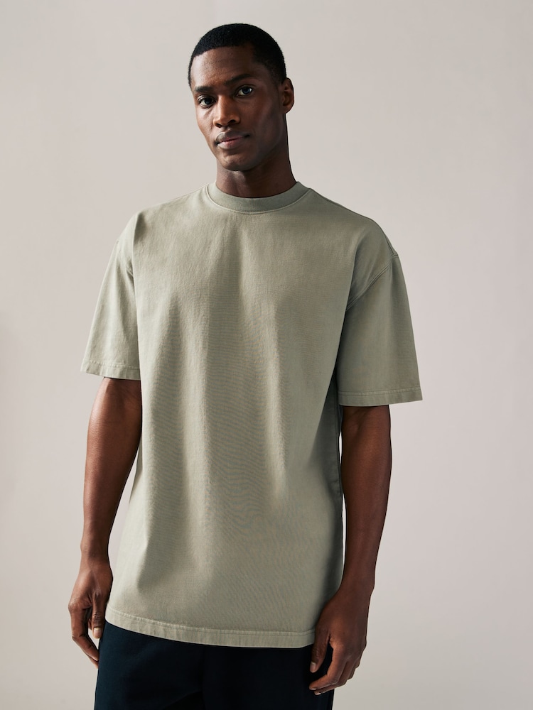 Colorant anthracite gris/vert/écru - Coupe ample - Lot de 3 t-shirts épais - Image 6 of 13