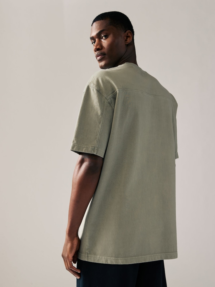 Colorant anthracite gris/vert/écru - Coupe ample - Lot de 3 t-shirts épais - Image 7 of 13