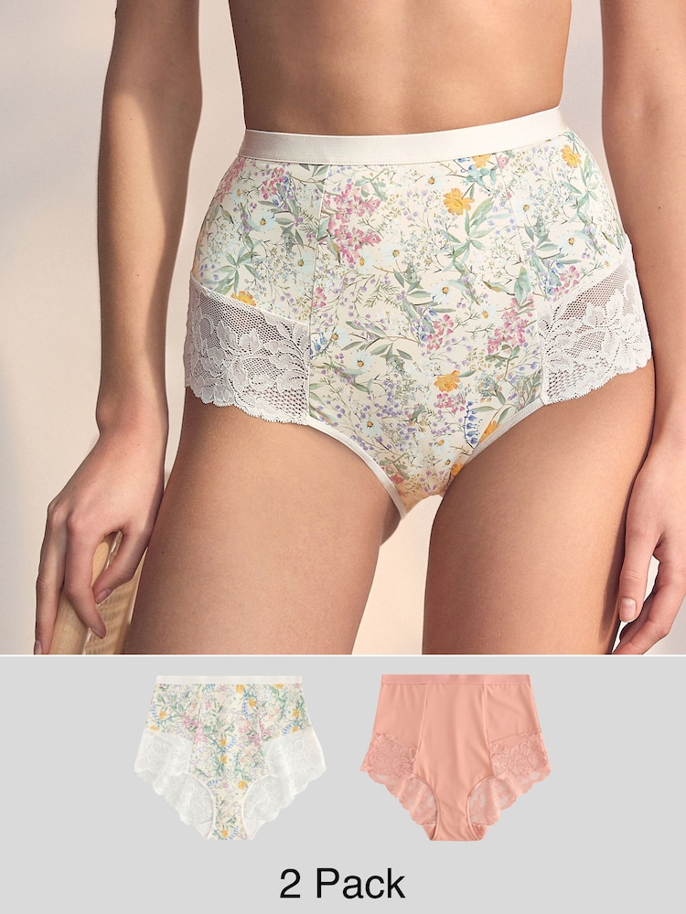 Floral Print/Pale Pink - Shaping Lace Knickers 2 Pack - Изображение 1 из 10