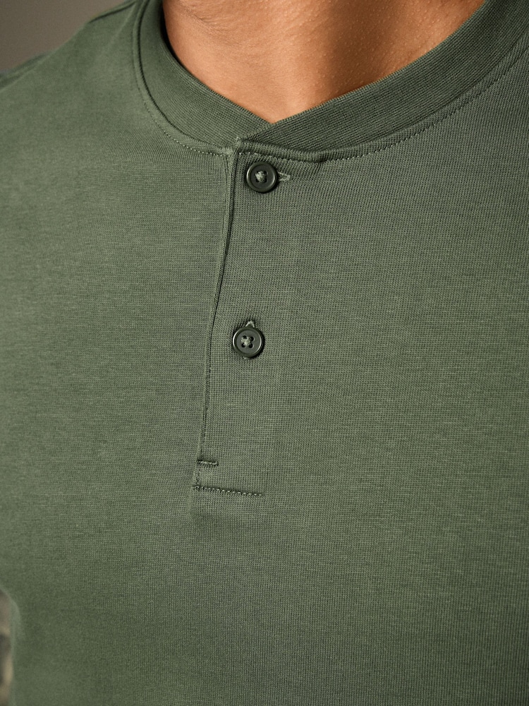 Колір хакі - Relaxed Fit Heavyweight комір-стійка 100% Cotton футболки - Image 5 of 9