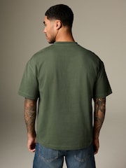 Khaki Green Relaxed Fit Heavyweight Grandad Collar 100% Cotton T-Shirt - Image 6 of 9