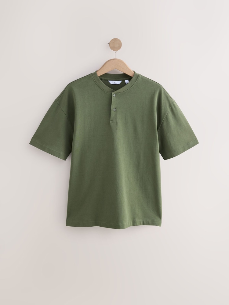 Колір хакі - Relaxed Fit Heavyweight комір-стійка 100% Cotton футболки - Image 7 of 9