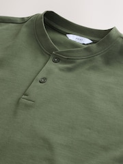 Khaki Green Relaxed Fit Heavyweight Grandad Collar 100% Cotton T-Shirt - Image 8 of 9