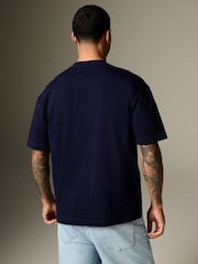 Navy Blue Relaxed Fit Heavyweight Grandad Collar 100% Cotton T-Shirt - Image 4 of 8