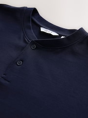 Navy Blue Relaxed Fit Heavyweight Grandad Collar 100% Cotton T-Shirt - Image 7 of 8