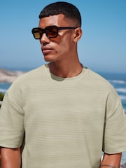 Groen - Enkele - Ruimvallend Ottoman T-shirt met textuur - Image 1 of 8